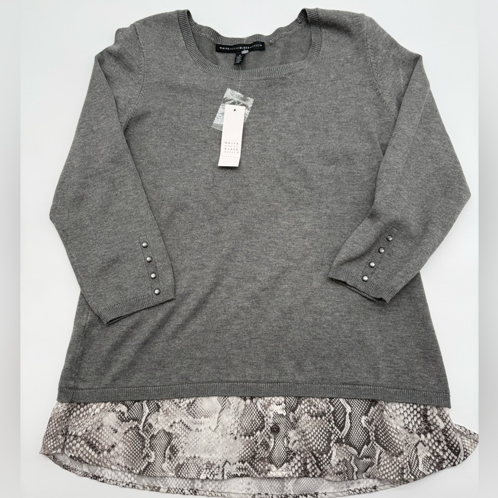 Women’s White House Black Market gray Layered Snakeskin Shirt Sweater NWT Sz S